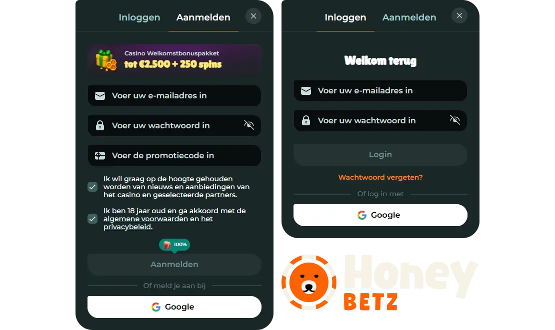 HoneyBetz Login and Registration